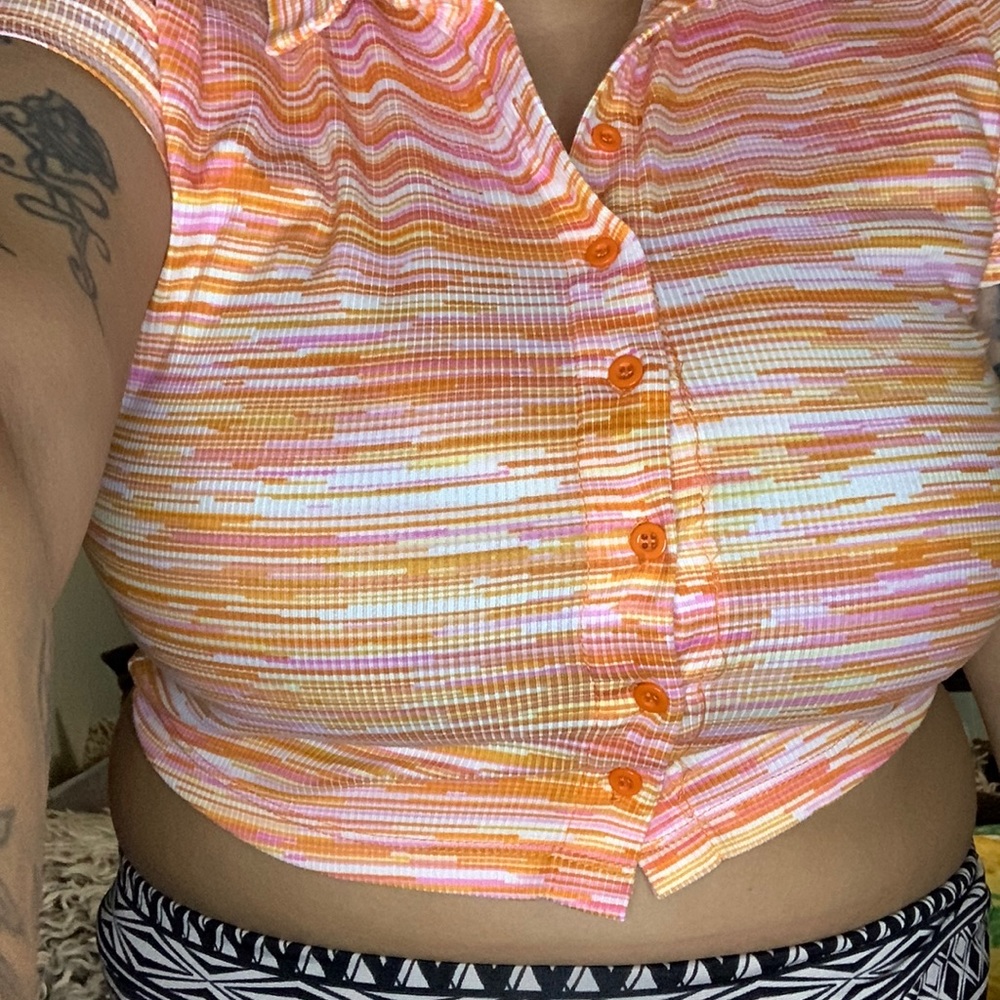Orange , pink , white , half waist shirt